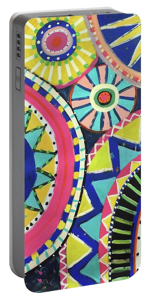Cheerful Portable Battery Charger featuring the painting Get Happy by Cyndie Katz