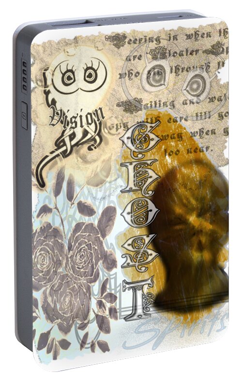Ghost Portable Battery Charger featuring the digital art Ghostly Impression Collage Poem Photo Typography Digital Art by Delynn Addams