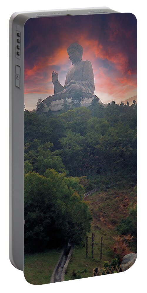 Hong Kong Portable Battery Charger featuring the digital art Giant Buddha by Geoff Jewett