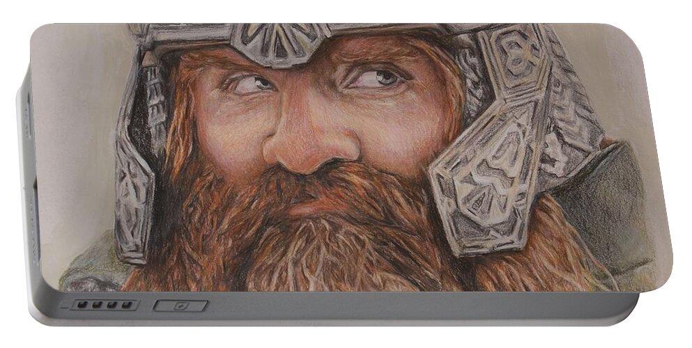 Dwarf Portable Battery Charger featuring the drawing Gimli by Christine Jepsen