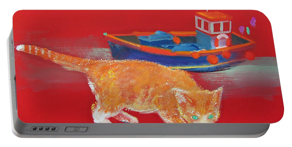 Cat Portable Battery Charger featuring the painting Ginger Tabby Cat by Charles Stuart