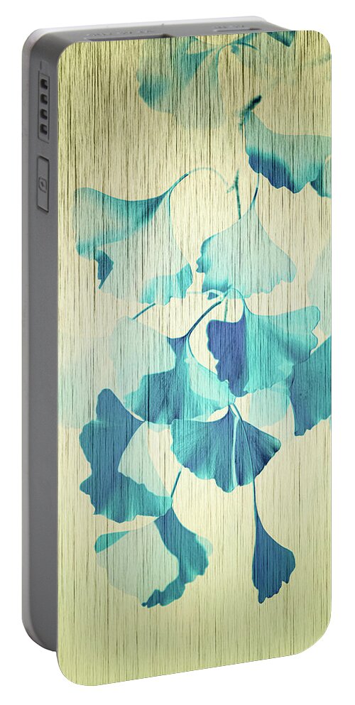 Ginkgo Portable Battery Charger featuring the photograph Ginkgo Textured Blue by Philippe Sainte-Laudy