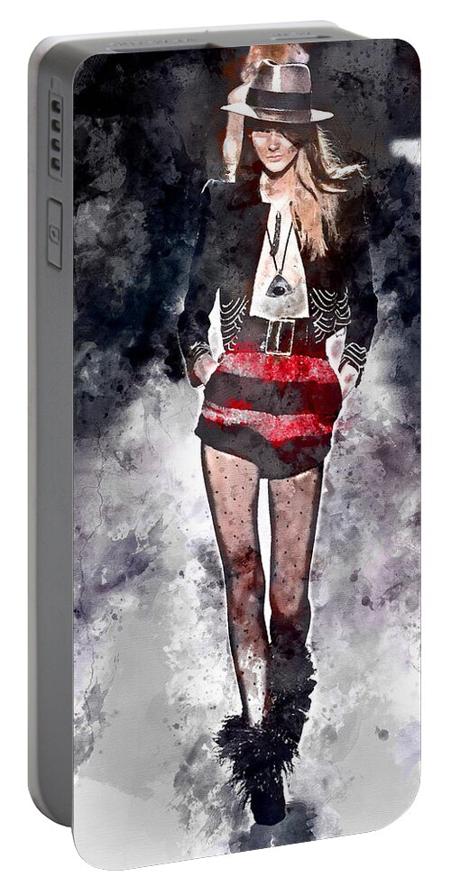 Model Portable Battery Charger featuring the mixed media Girl In The Red Dress by Marvin Blaine