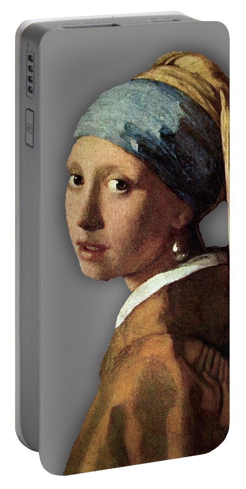 Johannes Vermeer Portable Battery Charger featuring the painting Girl with a Pearl Earring By Johannes Vermeer T-Shirt by Tony Rubino