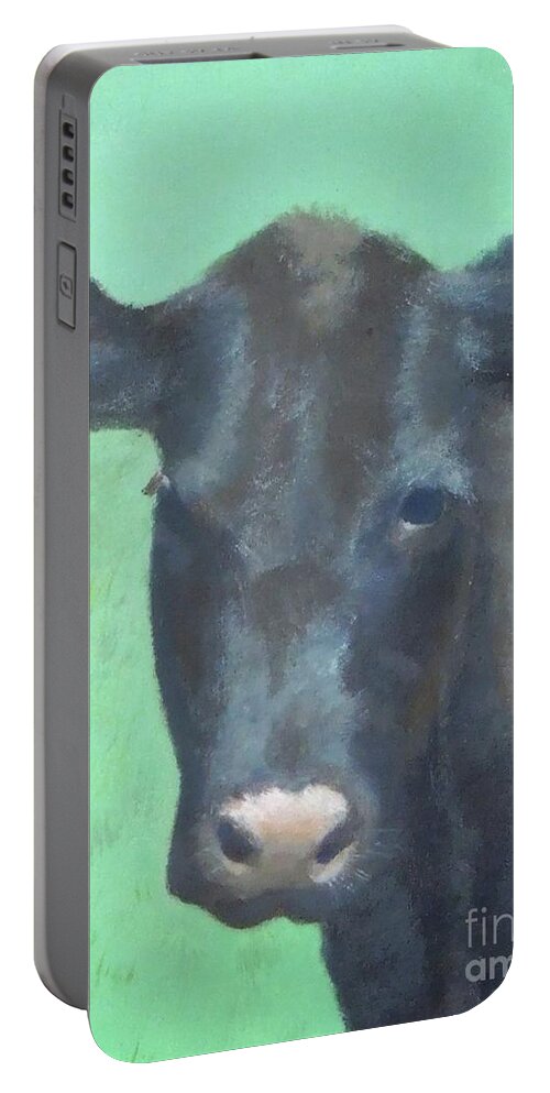 Cow Portable Battery Charger featuring the painting Girl with a Pearl Earring IV by Phyllis Andrews
