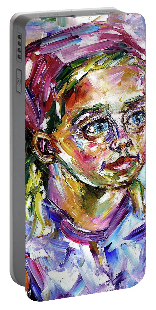 Child From Holland Portable Battery Charger featuring the painting Girl With A Pink Hair Band by Mirek Kuzniar