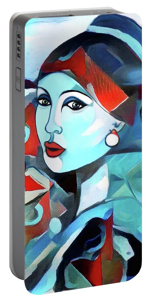 Figurative Art Portable Battery Charger featuring the digital art Girl with Pearl 002 by Stacey Mayer