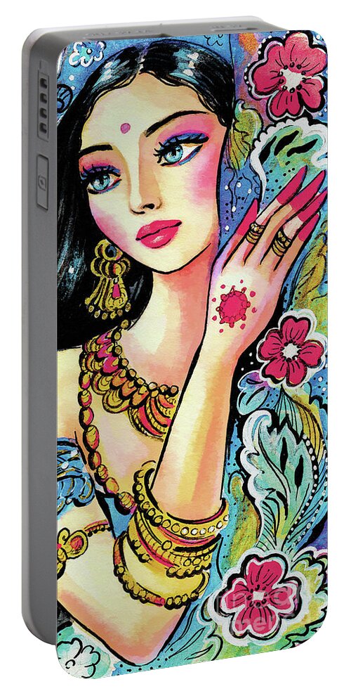 Beautiful Indian Woman Portable Battery Charger featuring the painting Gita by Eva Campbell