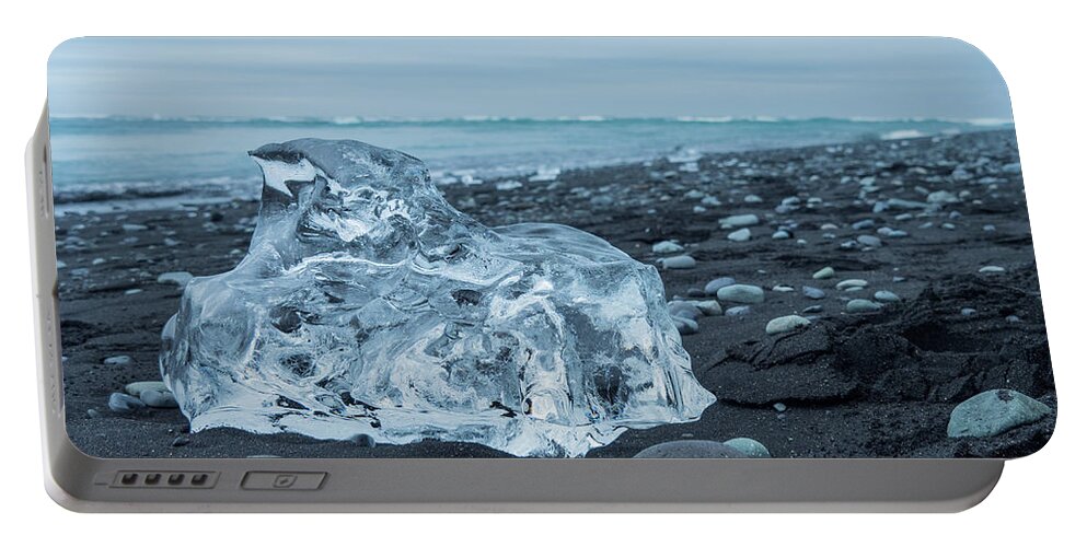 Diamond Beach Portable Battery Charger featuring the photograph Glacial Ice on Diamond Beach by Kristia Adams