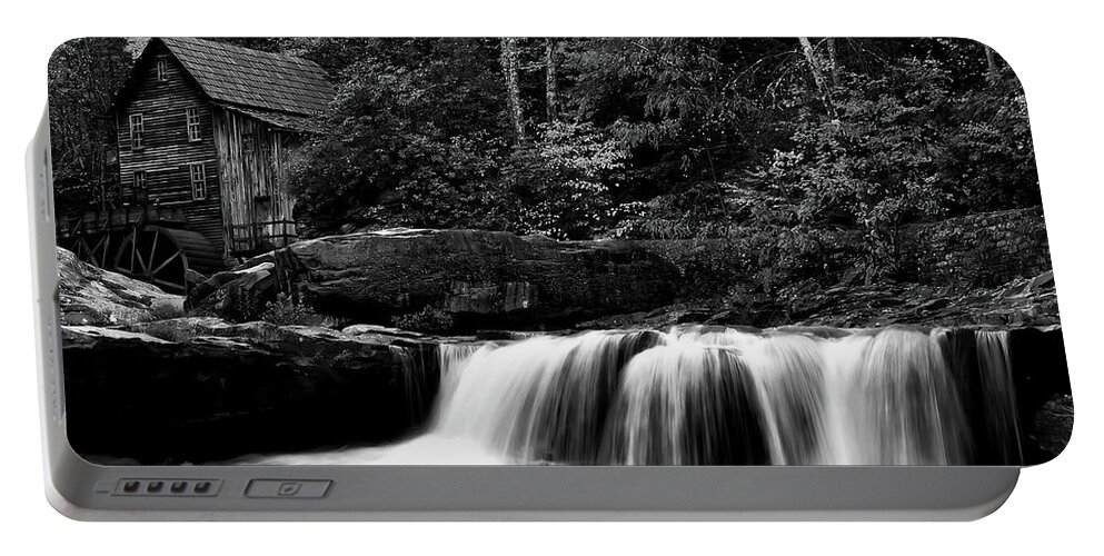Glade Creek Portable Battery Charger featuring the photograph Glade Creek Grist Mill Monochrome by Flees Photos