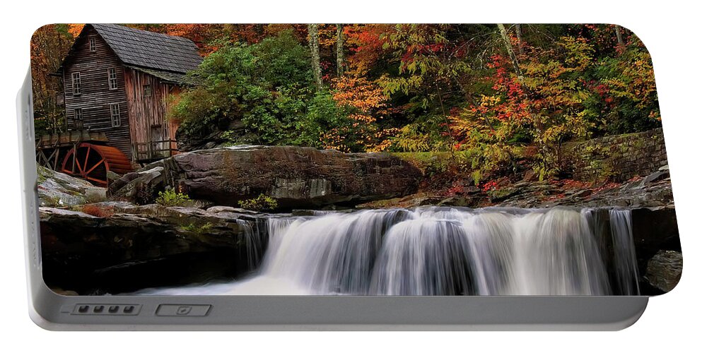 Waterfall Portable Battery Charger featuring the photograph Glade Creek grist mill - Photo by Flees Photos