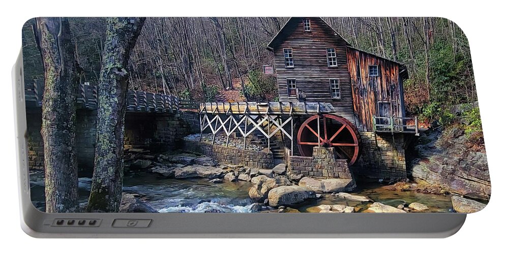 Landscape Portable Battery Charger featuring the photograph Glade Creek Grist Mill by Suzanne Stout