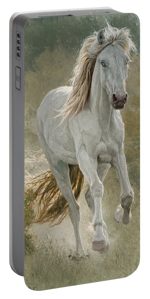 Horse Portable Battery Charger featuring the painting Glass-Eyed Grey by Greg Beecham