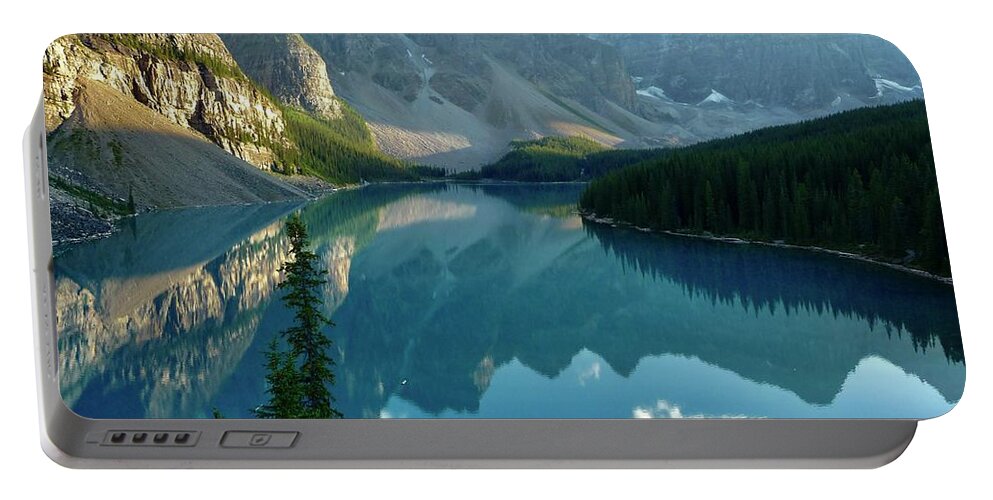 Alberta Portable Battery Charger featuring the photograph Glassy Moraine Lake by Tanya White