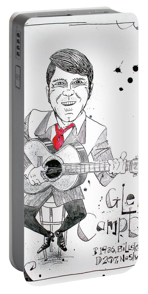  Portable Battery Charger featuring the drawing Glen Campbell by Phil Mckenney