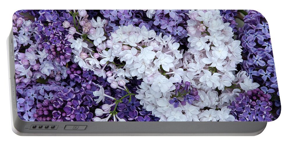 Face Mask Portable Battery Charger featuring the photograph Glorious Lilacs by Theresa Tahara
