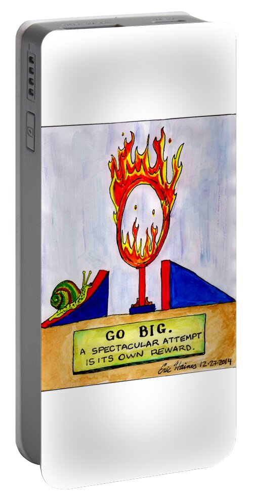 Inspirational Portable Battery Charger featuring the drawing Go Big by Eric Haines