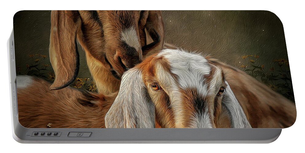 Goats Portable Battery Charger featuring the digital art Goats by Maggy Pease