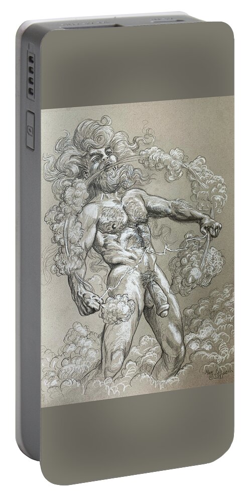 Mlae Nude Portable Battery Charger featuring the painting Aoelos God of Air by Marc DeBauch