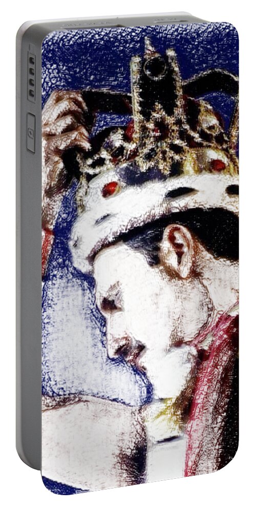 Freddie Portable Battery Charger featuring the digital art God, save the Queen by Christina Rick