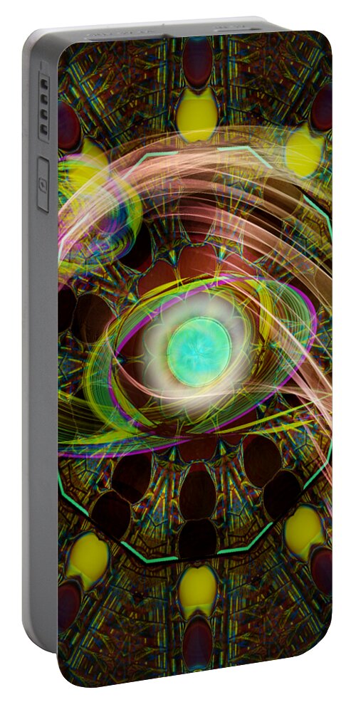 Green Portable Battery Charger featuring the mixed media Goddess Eye by Anna Adams