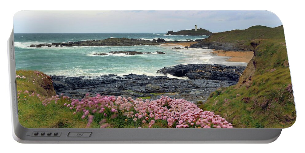 Godrevy Island Portable Battery Charger featuring the photograph Godrevy, Cornwall, UK. by Tony Mills