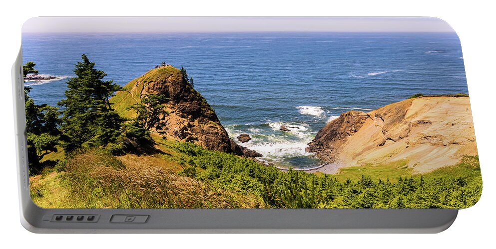Coastal Portable Battery Charger featuring the photograph God's Thumb Cliff from Meadow by Aashish Vaidya