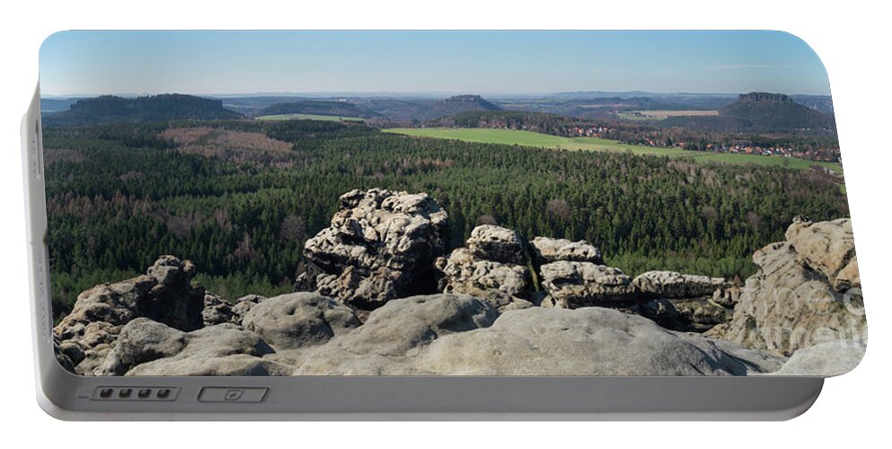 Saxon Switzerland Portable Battery Charger featuring the photograph Gohrisch, mountain panorama in Saxon Switzerland by Adriana Mueller
