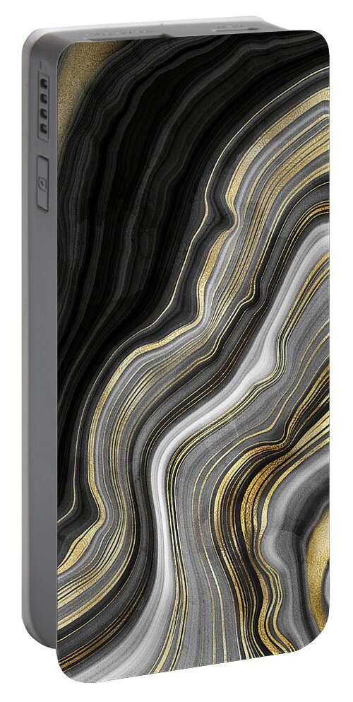 Gold And Black Agate Portable Battery Charger featuring the painting Gold And Black Agate by Modern Art