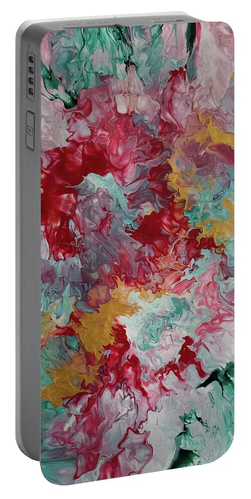 Pour Portable Battery Charger featuring the mixed media Gold and Rose by Aimee Bruno