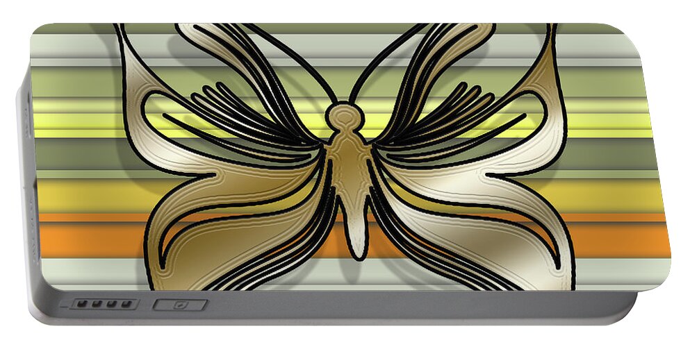 Staley Portable Battery Charger featuring the digital art Gold Butterfly on Yellow Stripes by Chuck Staley