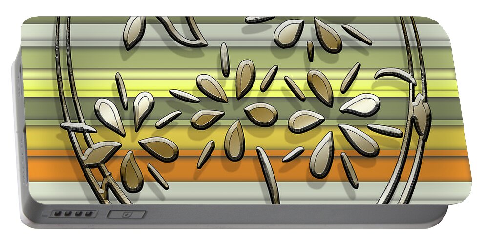 Staley Portable Battery Charger featuring the digital art Gold Flowers on Yellow 2 by Chuck Staley