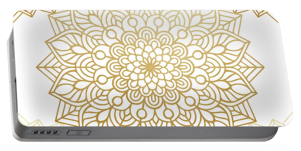Mandala Portable Battery Charger featuring the digital art Gold Mandala Pattern in White Background by Sambel Pedes