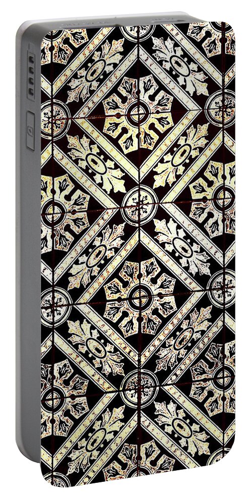 Gold Tiles Portable Battery Charger featuring the digital art Gold On Black Tiles Mosaic Design Decorative Art VI by Irina Sztukowski