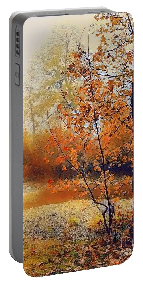 Autumn Portable Battery Charger featuring the mixed media Golden Autumn Trees by Claudia Zahnd-Prezioso