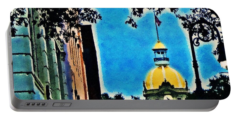 Fine Art Digital Photograph Portable Battery Charger featuring the photograph Golden Dome of Savannah City Hall by Aberjhani