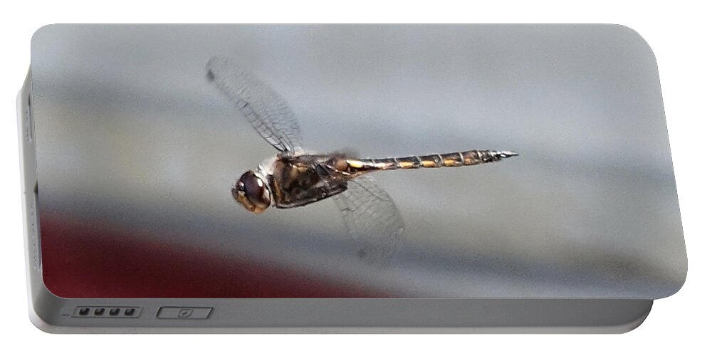 Nature Portable Battery Charger featuring the photograph Golden Dragonfly Flying Up Close by Russel Considine