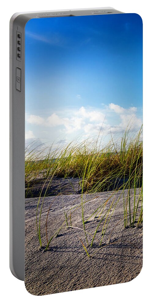 Clouds Portable Battery Charger featuring the photograph Golden Dune Grasses I by Debra and Dave Vanderlaan