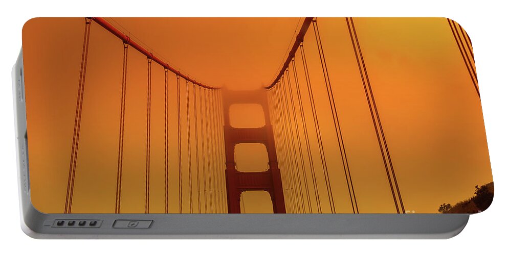 San Francisco Portable Battery Charger featuring the photograph Golden Gate Bridge smoky sky by Benny Marty