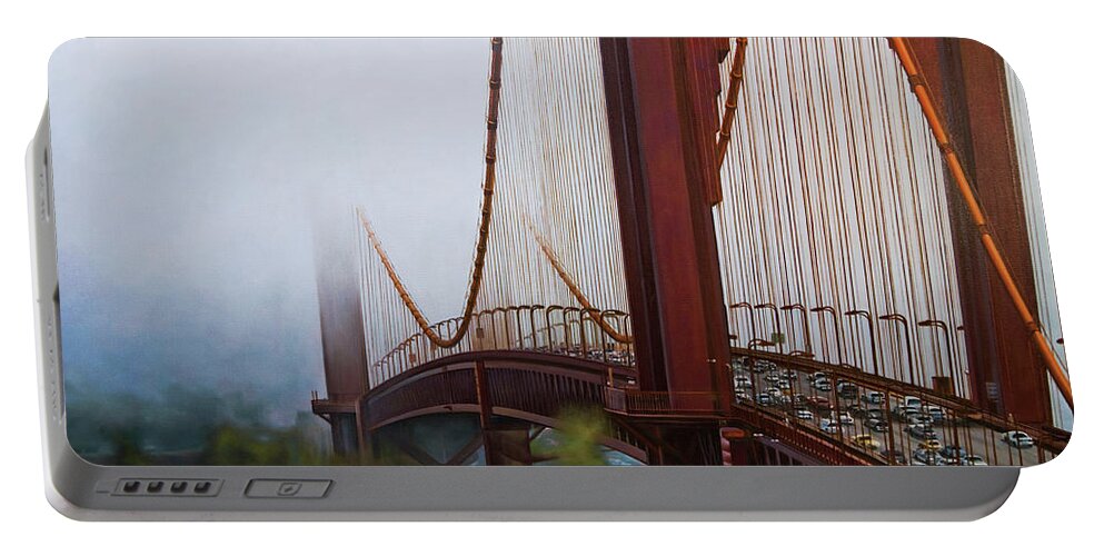 Golden Gate Bridge Portable Battery Charger featuring the painting Golden Gate in Fog by Craig Burgwardt