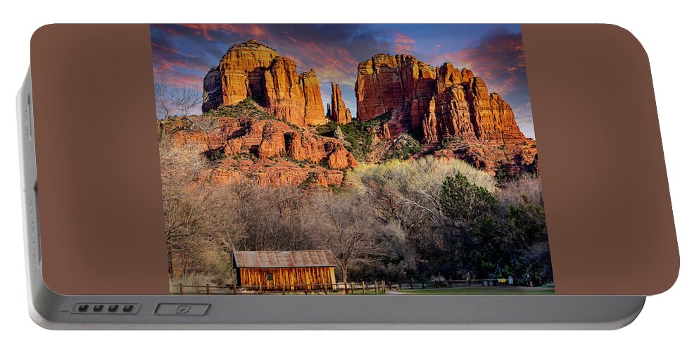 Carthedral Rock Portable Battery Charger featuring the photograph Golden Hour at Red Rock Crossing by Al Judge
