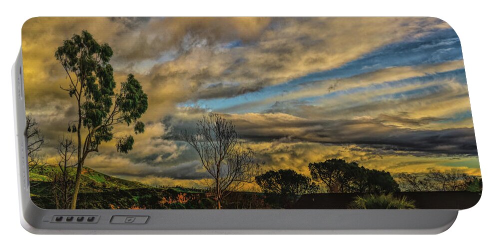 Linda Brody Portable Battery Charger featuring the digital art Golden Hour Panorama 1 Enhanced by Linda Brody