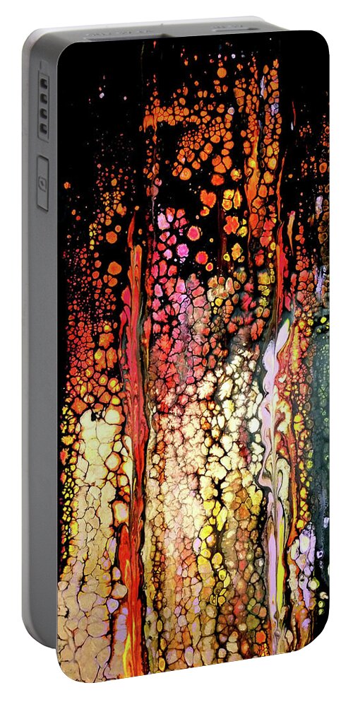 Gold Portable Battery Charger featuring the painting Golden Raindrops by Anna Adams