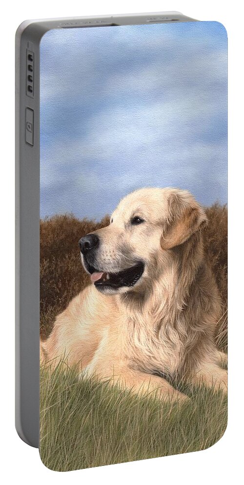 Dog Portable Battery Charger featuring the painting Golden Retriever Painting by Rachel Stribbling