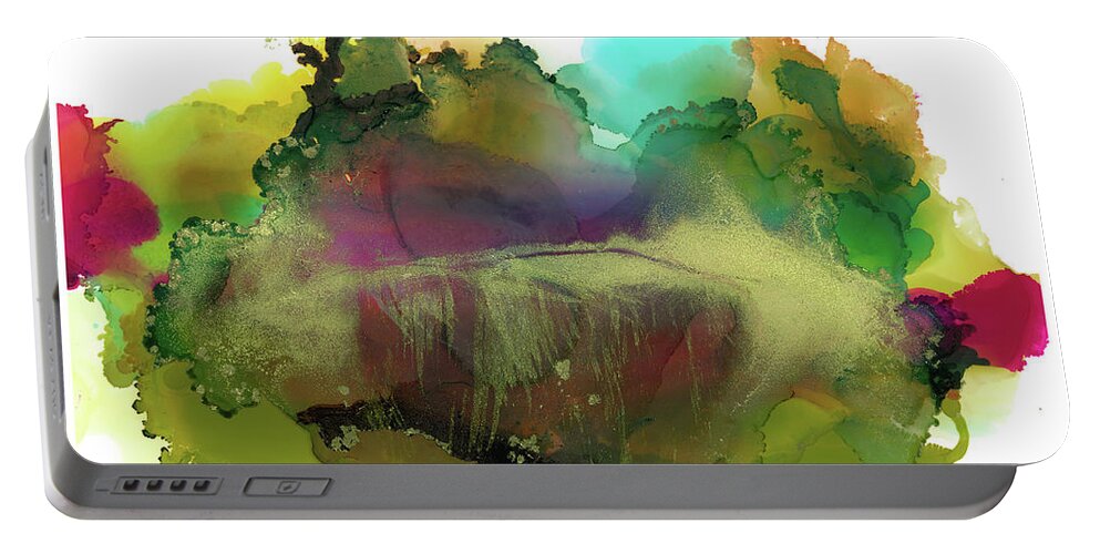 Abstract Portable Battery Charger featuring the painting Golden River by Katy Bishop