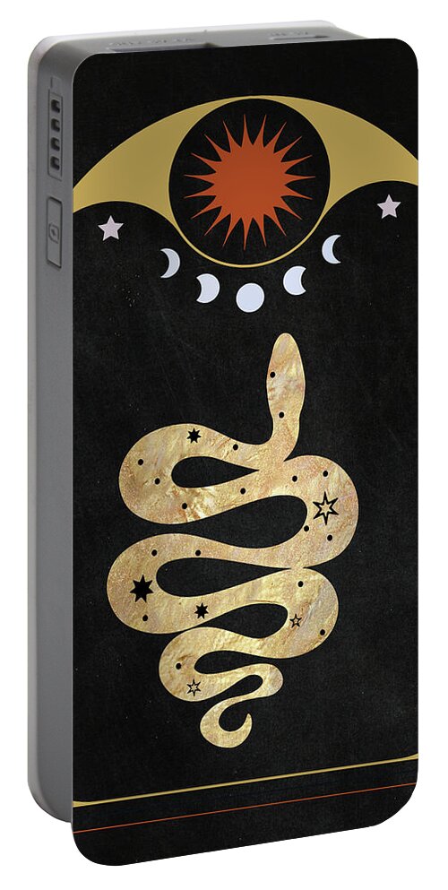 Golden Serpent Portable Battery Charger featuring the painting Golden Serpent Magical Animal Art by Garden Of Delights