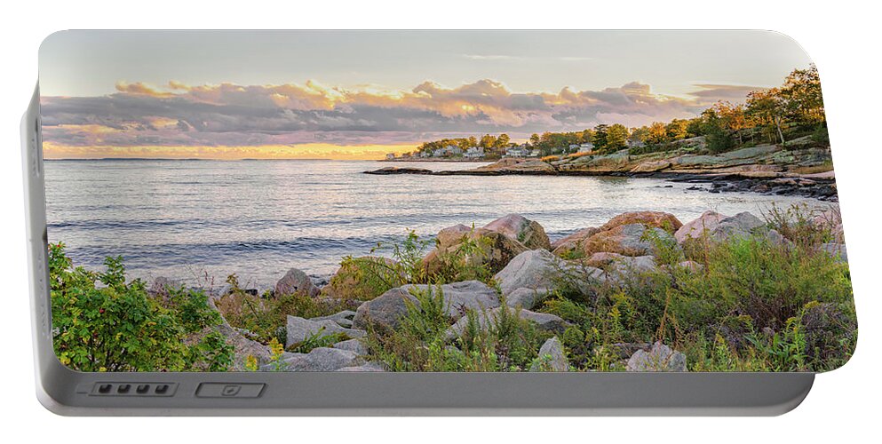 Atlantic Ocean Portable Battery Charger featuring the photograph Golden Sunlight at Rocky Neck by Marianne Campolongo