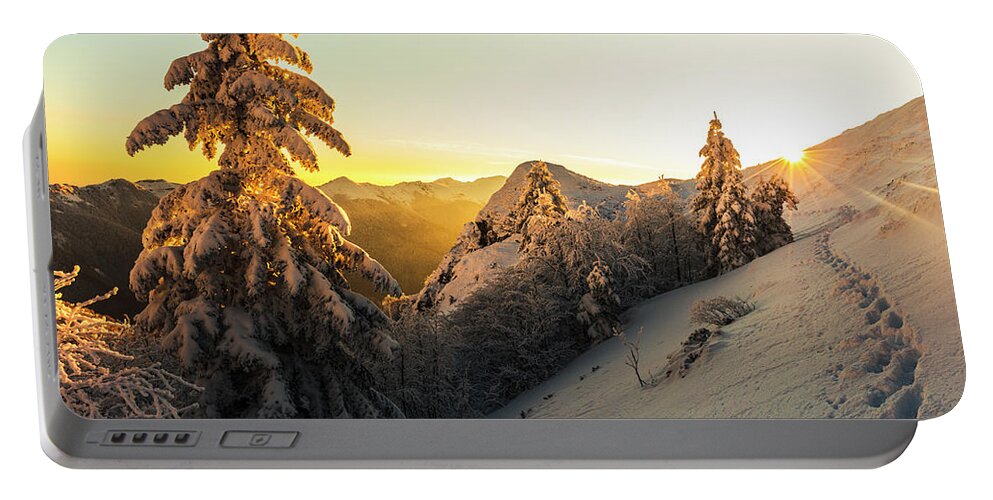 Balkan Mountains Portable Battery Charger featuring the photograph Golden Winter by Evgeni Dinev