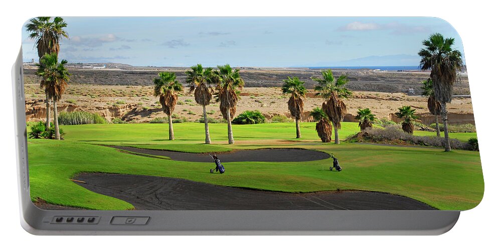 Golf Portable Battery Charger featuring the photograph Golf course in Tenerife island, Canary islands by Severija Kirilovaite