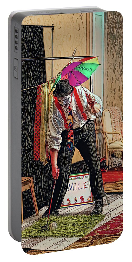 Clown Portable Battery Charger featuring the photograph Golfing Clown-Digital Art 2 by Steve Templeton